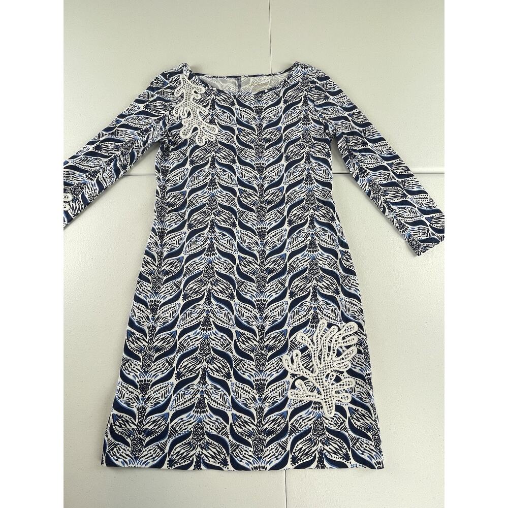 Lilly Pulitzer Marlowe Dress Size XS Blue White 3/4 Sleeve Mermaid Tail Pima